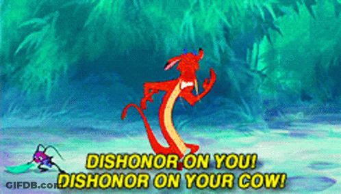 A Cartoon Of A Dragon With The Words Dishonor On You Dishonor On Your Cow GIF
