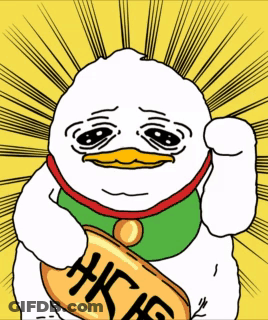 A Cartoon Of A Duck Holding A Bag That Says Here GIF
