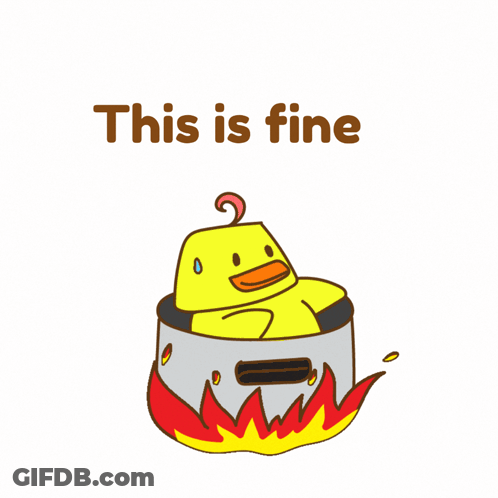 A Cartoon Of A Duck In A Pot With The Words " This Is Fine " Below It GIF