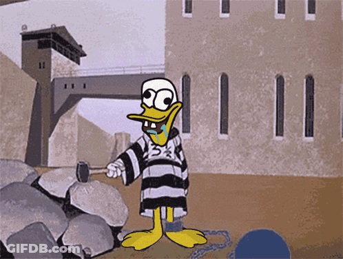 A Cartoon Of A Duck In A Prison Uniform With The Number 3 On It GIF