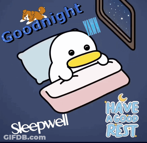 A Cartoon Of A Duck Laying In Bed With The Words Goodnight Sleepwell And Have A Good Rest GIF