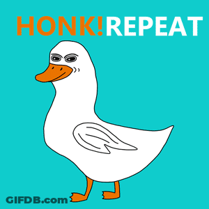 A Cartoon Of A Duck Laying On Its Back With The Words Honk Repeat Below It GIF