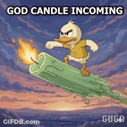 A Cartoon Of A Duck On A Candle With The Words God Candle Incoming GIF