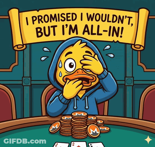A Cartoon Of A Duck Sitting At A Table With A Banner That Says I Promised GIF
