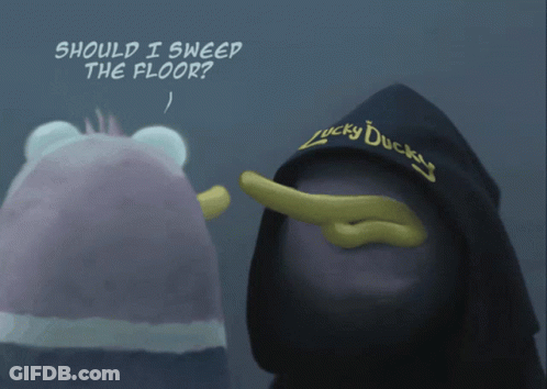 A Cartoon Of A Duck Wearing A Black Lucky Ducky Hoodie GIF