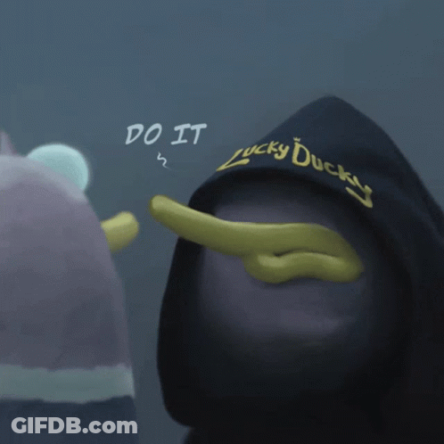 A Cartoon Of A Duck Wearing A Lucky Ducky Shirt GIF