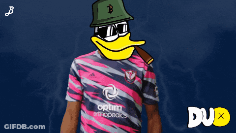 Duck Wearing Orthopedics Shirt Holding Cigar GIF