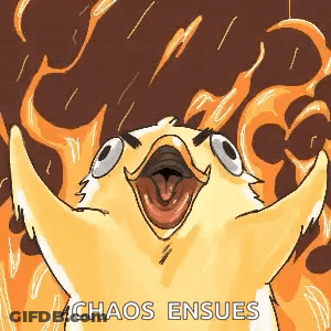 A Cartoon Of A Duck With Its Mouth Open And Flames Coming Out Of It . GIF
