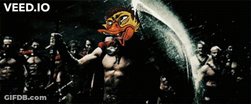 A Cartoon Of A Duck With The Words " Even A Ducking Hurricane Can 'T Stop The Ugly Duck Army " GIF