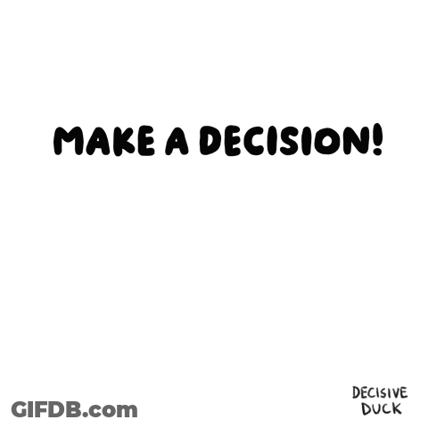 A Cartoon Of A Duck With The Words Make A Decision GIF