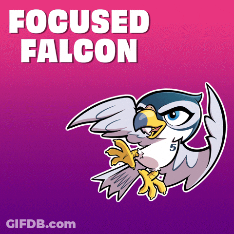 A Cartoon Of A Falcon With The Words Focused Falcon Behind It GIF