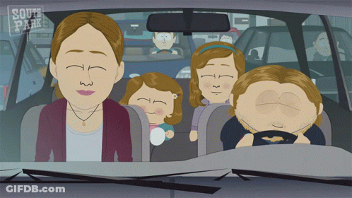 A Cartoon Of A Family In A Car With The Words South Park On The Bottom Right GIF