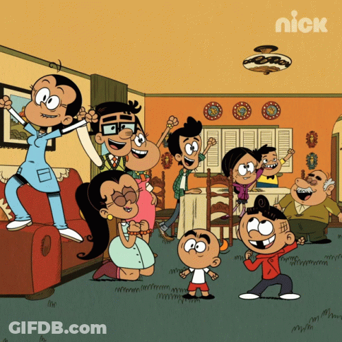 A Cartoon Of A Family In A Living Room With A Nick Logo On The Bottom GIF