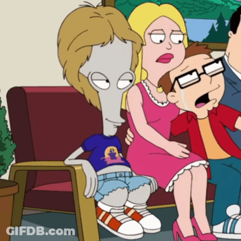 A Cartoon Of A Family Sitting On A Bench With A Woman Holding A Child GIF