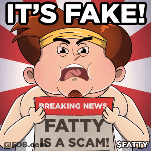 A Cartoon Of A Fat Man Holding A Breaking News Sign That Says Fatty Is A Scam GIF