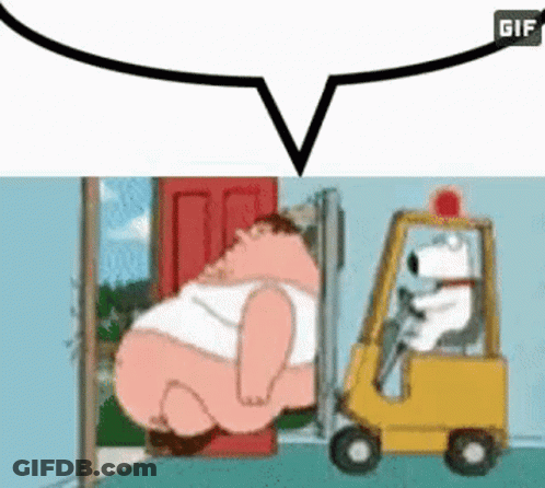 A Cartoon Of A Fat Man Sitting On A Forklift . GIF