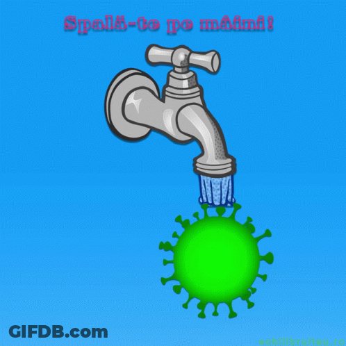 A Cartoon Of A Faucet With Water Coming Out Of It And The Words Stop Coronavirus GIF