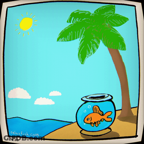 A Cartoon Of A Fish In A Bowl With Relaxfish.com Written On The Bottom Right GIF