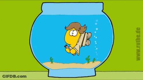 A Cartoon Of A Fish In A Bowl With The Website Www.ruthe.de On The Bottom Right GIF