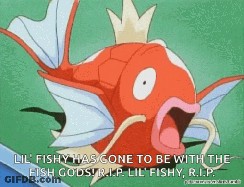 A Cartoon Of A Fish That Says Lil Fishy Has Gone To Be With The Fish Gods R.i.p. GIF