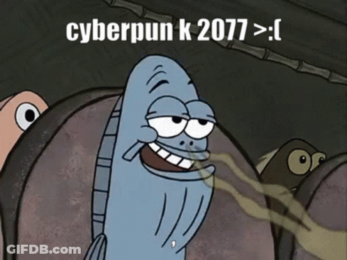 A Cartoon Of A Fish With The Words Cyberpunk K 2077 On It GIF