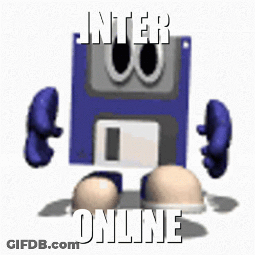 A Cartoon Of A Floppy Disk With The Words " Inter Online " Written On It GIF