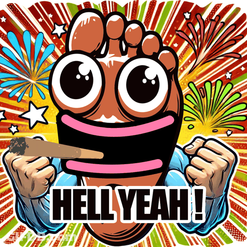 A Cartoon Of A Foot Holding A Cigarette And The Words Hell Yeah GIF