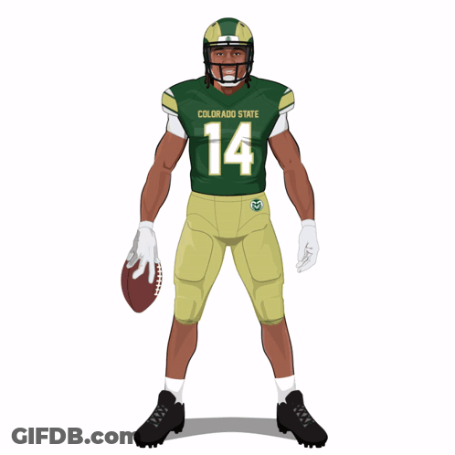 A Cartoon Of A Football Player From Colorado State Wearing Number 14 GIF