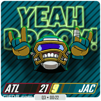A Cartoon Of A Football Player Giving A Rock Sign With The Words Yeah Boom Behind Him GIF