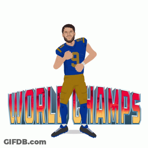 A Cartoon Of A Football Player In Front Of The Words World Champs GIF