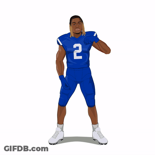 A Cartoon Of A Football Player Wearing A Blue Jersey With The Number 2 On It GIF