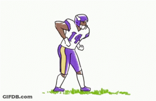 A Cartoon Of A Football Player Wearing A Purple Uniform And Helmet . GIF