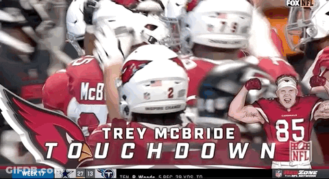A Cartoon Of A Football Player With The Name Trey Mcbride GIF