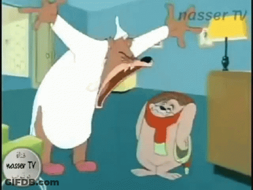 A Cartoon Of A Fox And A Rabbit With Nasser TV Written On The Bottom Right GIF