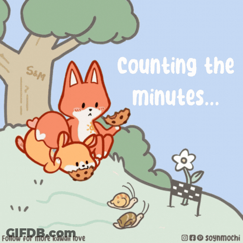 A Cartoon Of A Fox And A Rabbit With The Words Counting The Minutes GIF