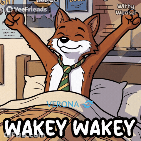 A Cartoon Of A Fox In A Bed With The Words Wakey Wakey GIF