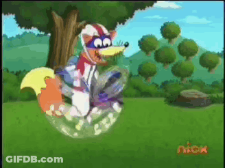 A Cartoon Of A Fox In A Life Preserver With The Nick Logo On The Bottom Left GIF