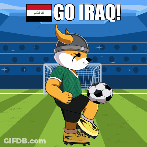 A Cartoon Of A Fox Kicking A Soccer Ball With The Words Go Iraq Behind Him GIF