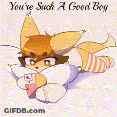 A Cartoon Of A Fox Laying On A Pillow With The Words You 'Re Such A Good Boy GIF