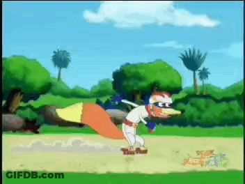 A Cartoon Of A Fox Playing Baseball With The Nick Logo In The Corner GIF