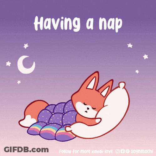 A Cartoon Of A Fox Sleeping With The Words " Having A Nap " Below It GIF