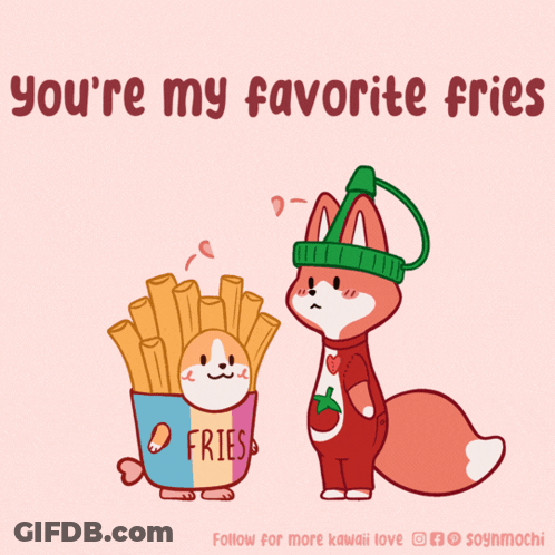 A Cartoon Of A Fox Standing Next To A Bucket Of Fries GIF