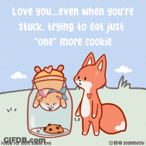 A Cartoon Of A Fox Standing Next To A Jar With A Cookie Inside GIF
