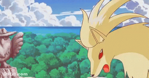 Cartoon Fox Next To Bird Statue In Forest GIF