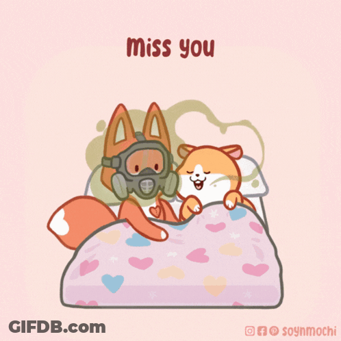 A Cartoon Of A Fox Wearing A Gas Mask And A Dog Laying In Bed GIF