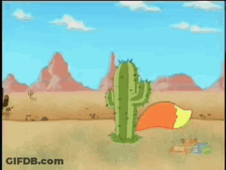 A Cartoon Of A Fox Wearing A Sombrero Standing Next To A Cactus GIF