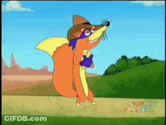 A Cartoon Of A Fox Wearing Glasses And A Purple Scarf GIF