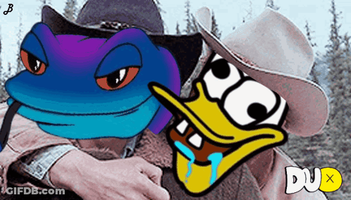 Frog And Duck With Dux Text GIF