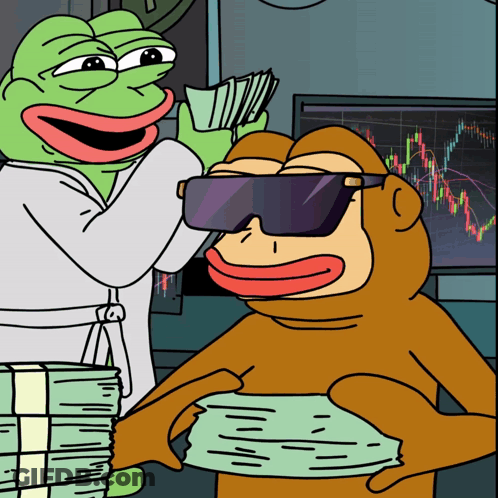 A Cartoon Of A Frog Giving Money To A Monkey Wearing Sunglasses GIF