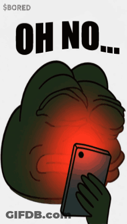 A Cartoon Of A Frog Holding A Cell Phone With The Text Oh No GIF